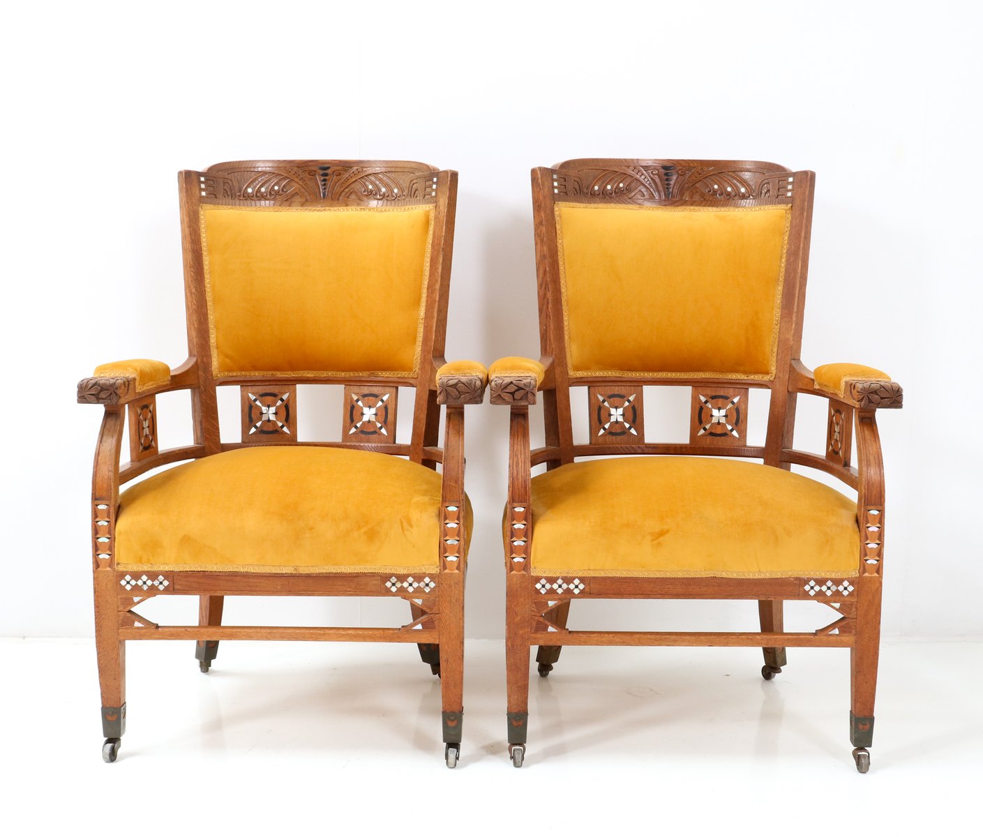 Art Nouveau Arts and Crafts Armchairs in Oak by Royal H.F. Jansen & Zonen Amsterdam, Set of 2