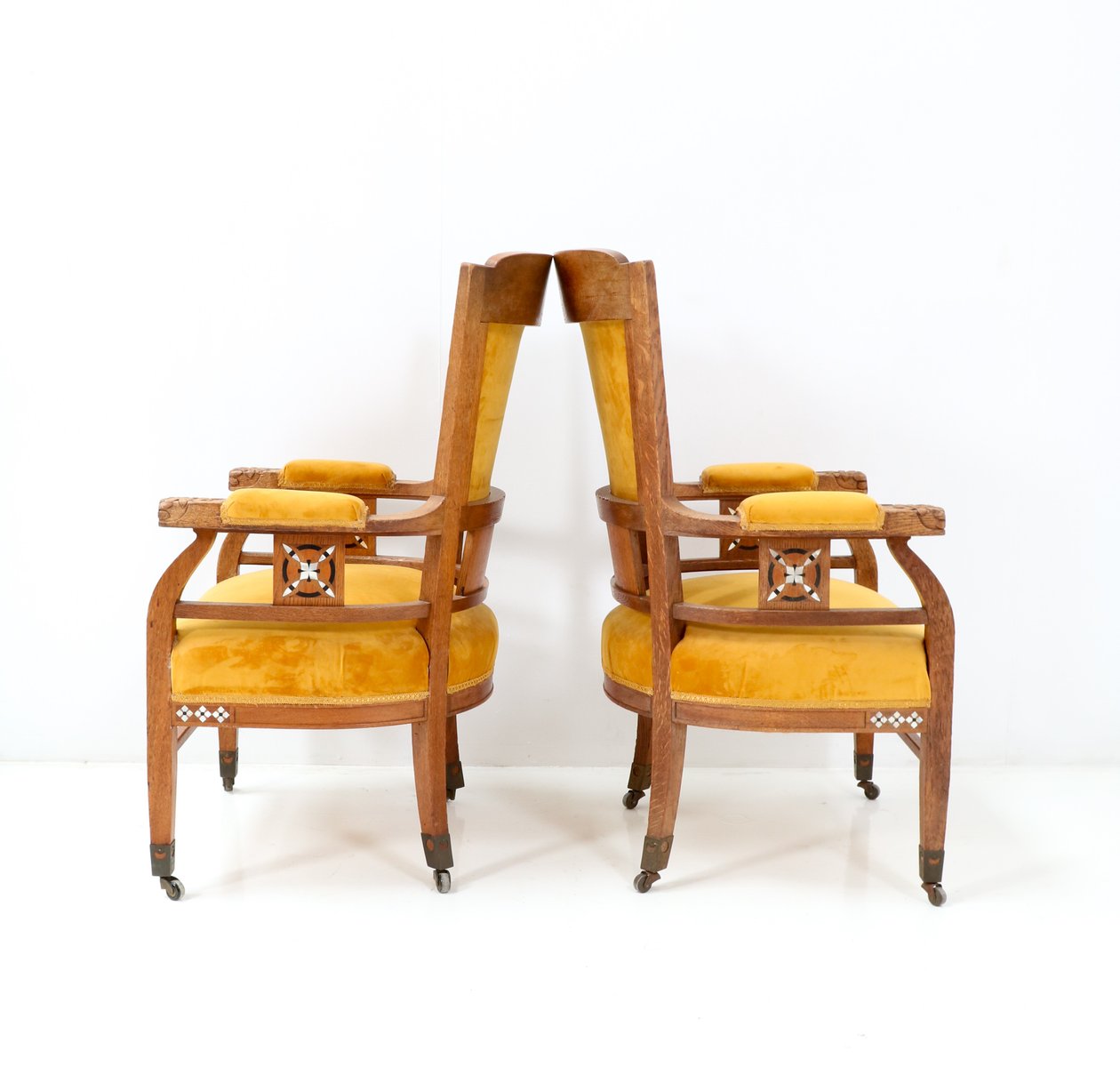 Art Nouveau Arts and Crafts Armchairs in Oak by Royal H.F. Jansen & Zonen Amsterdam, Set of 2