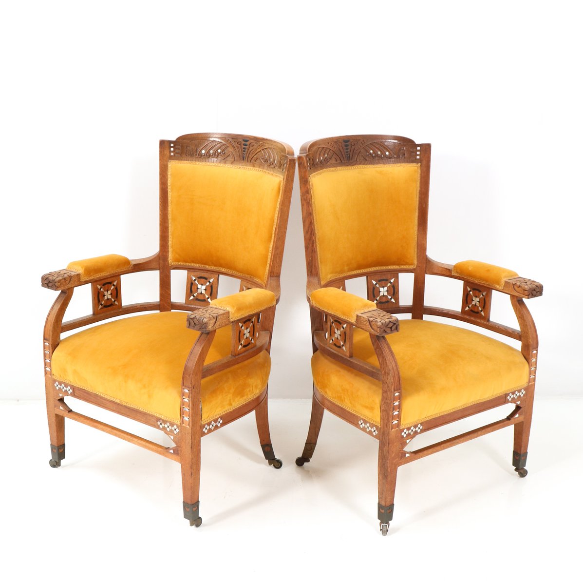 Art Nouveau Arts and Crafts Armchairs in Oak by Royal H.F. Jansen & Zonen Amsterdam, Set of 2