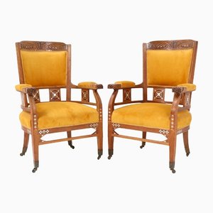 Art Nouveau Arts and Crafts Armchairs in Oak by Royal H.F. Jansen & Zonen Amsterdam, Set of 2-MY-1344384