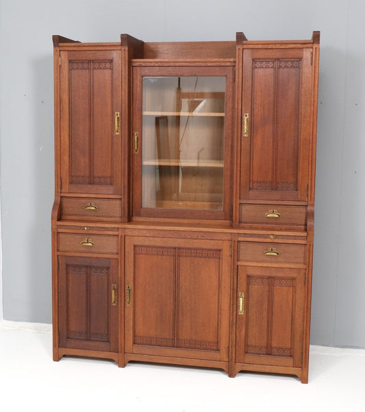 Art Nouveau Arts & Crafts Bookcase in Oak by H.F. Jansen & Zonen, Amsterdam, 1905