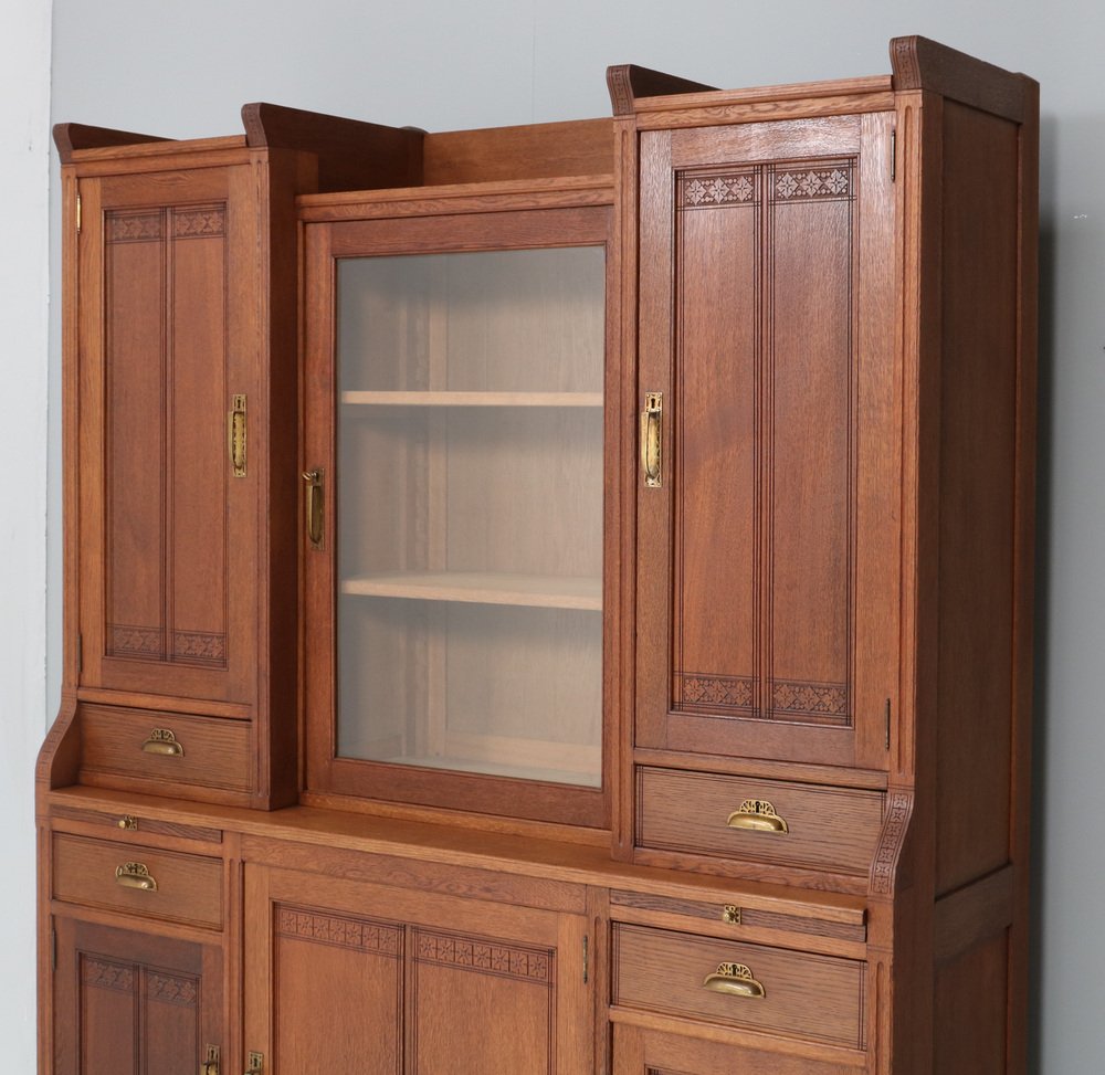 Art Nouveau Arts & Crafts Bookcase in Oak by H.F. Jansen & Zonen, Amsterdam, 1905