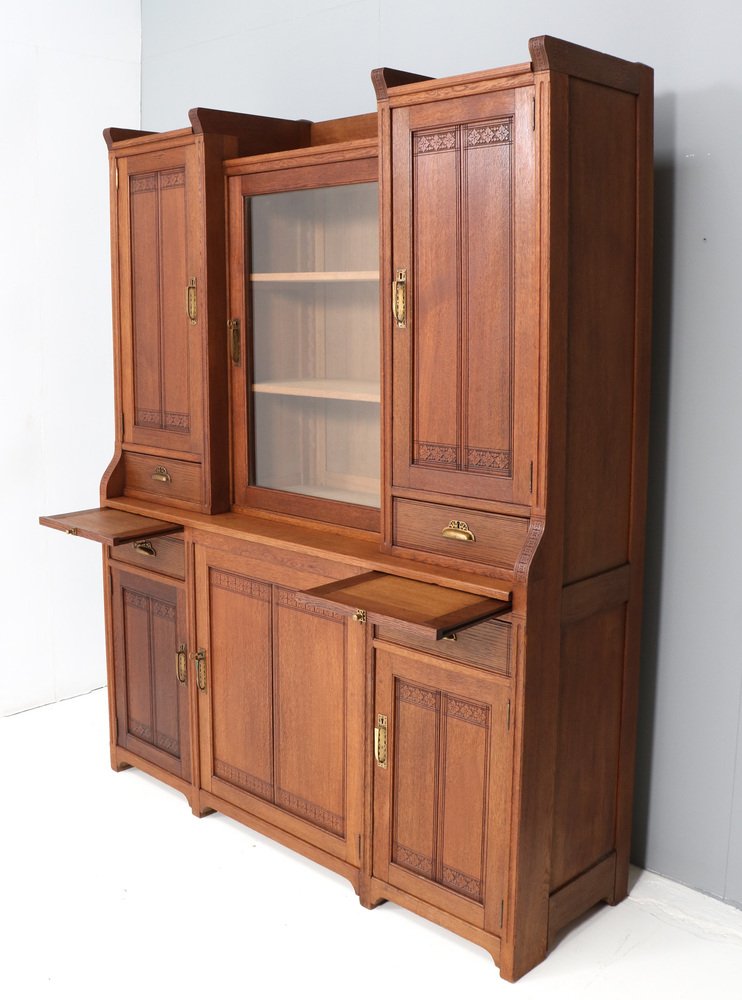 Art Nouveau Arts & Crafts Bookcase in Oak by H.F. Jansen & Zonen, Amsterdam, 1905