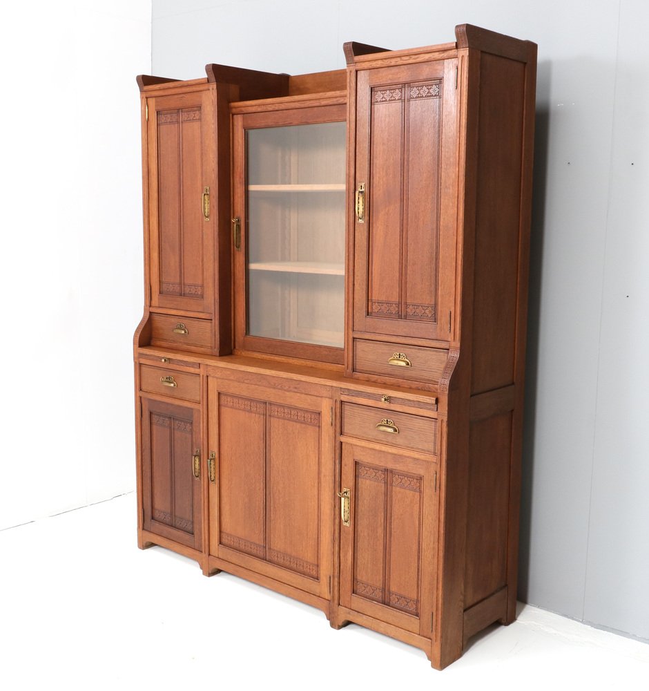 Art Nouveau Arts & Crafts Bookcase in Oak by H.F. Jansen & Zonen, Amsterdam, 1905