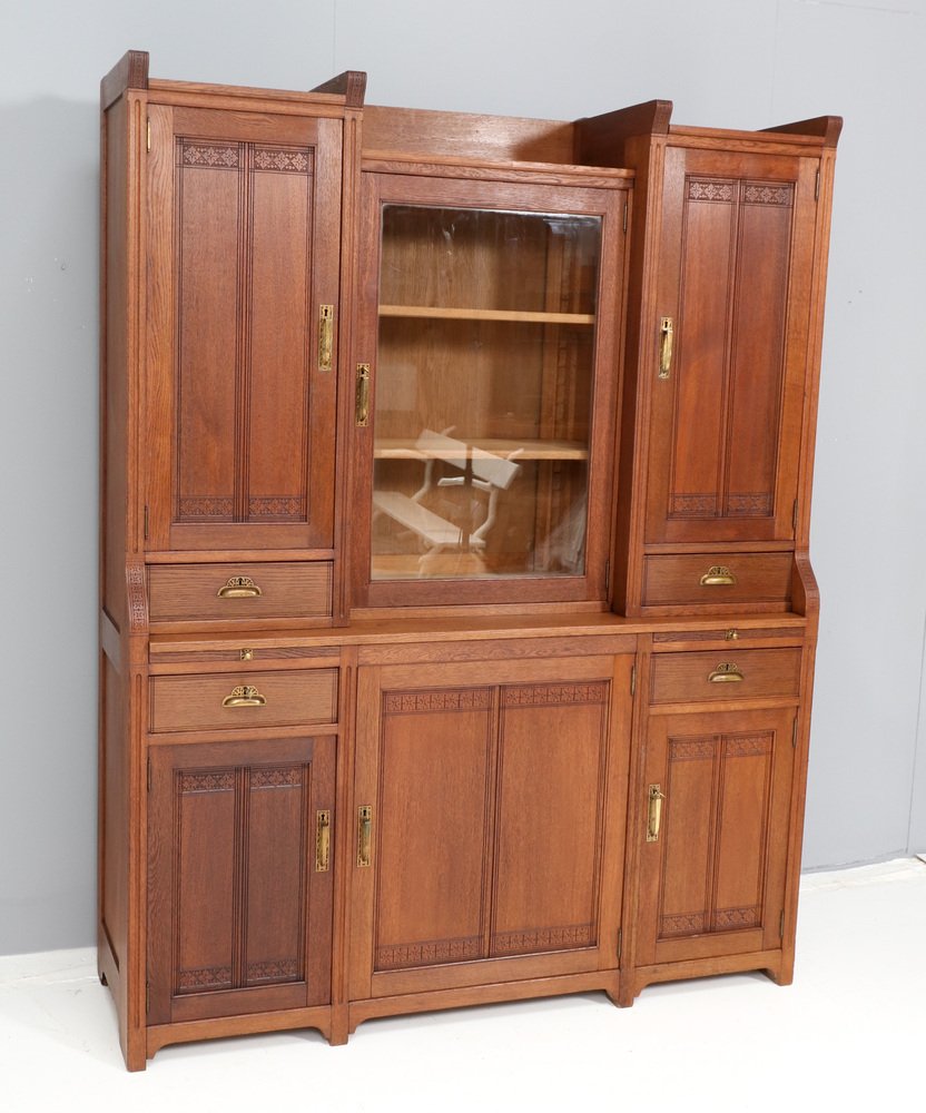 Art Nouveau Arts & Crafts Bookcase in Oak by H.F. Jansen & Zonen, Amsterdam, 1905