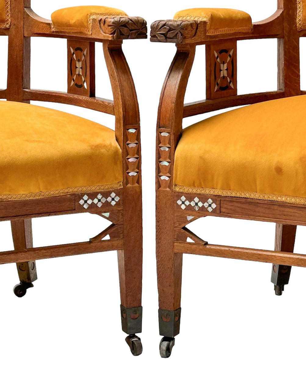 Art Nouveau Arts & Crafts Oak Armchairs by H.F. Jansen & Zonen Amsterdam, 1890s, Set of 2