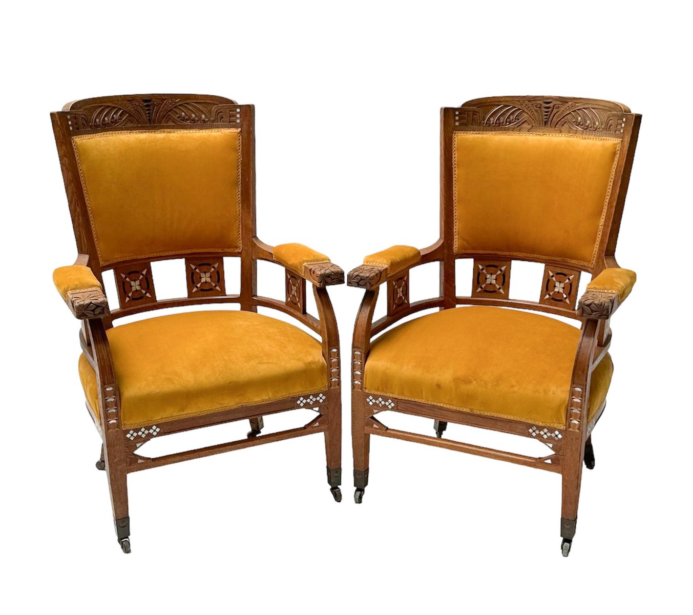 Art Nouveau Arts & Crafts Oak Armchairs by H.F. Jansen & Zonen Amsterdam, 1890s, Set of 2