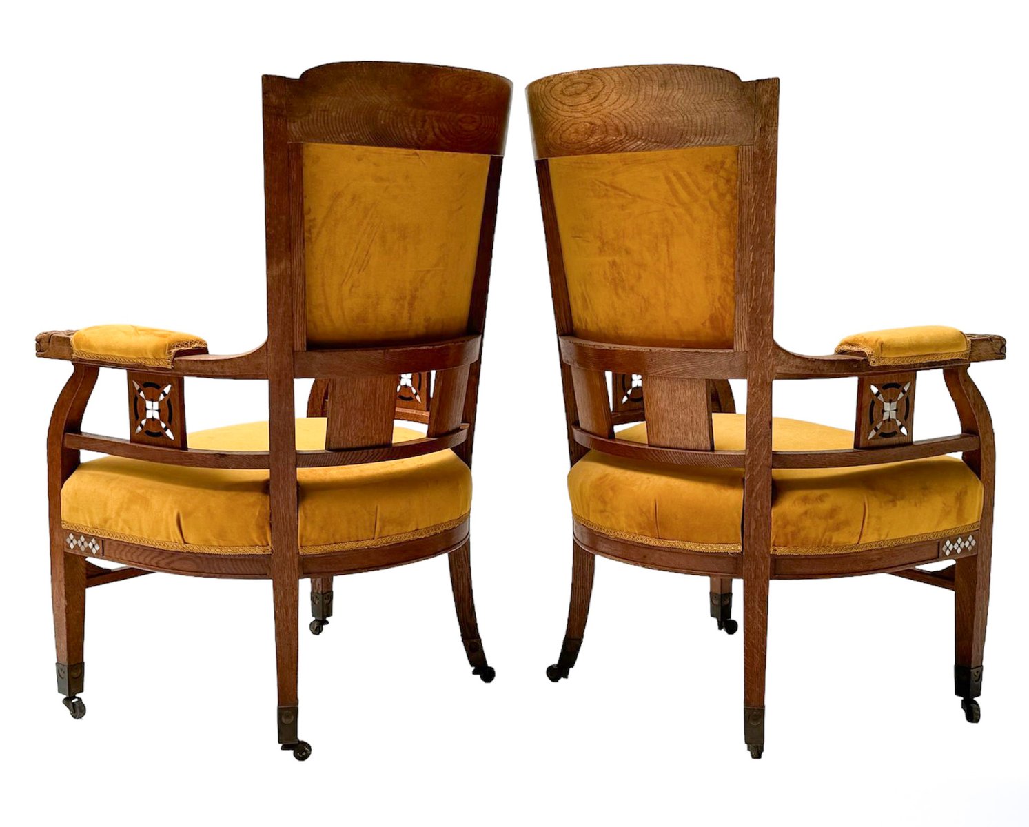 Art Nouveau Arts & Crafts Oak Armchairs by H.F. Jansen & Zonen Amsterdam, 1890s, Set of 2