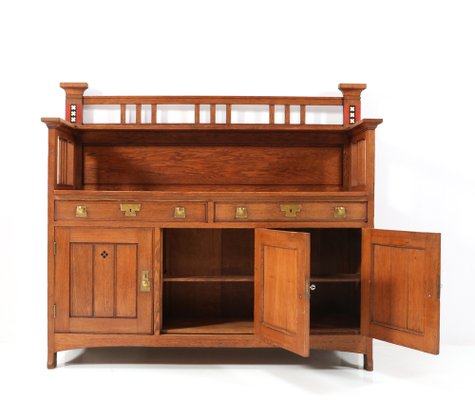 Art Nouveau Arts & Crafts Oak Buffet or Cupboard by H.F. Jansen & Zonen, 1900s-MY-1353172