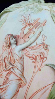 Art Nouveau Bas Relief Biscuit Plates by A Mucha, Set of 2-OZS-1360188