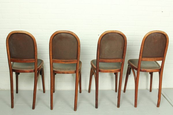 Art Nouveau Bentwood and Leather Dining Room Chairs from Fischel, 1910s, Set of 4-ZA-1409186