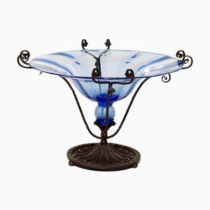 Art Nouveau Blue Murano Glass Wrought Iron Vase by Cappellin Bellotto, 1900s-KGD-1298505