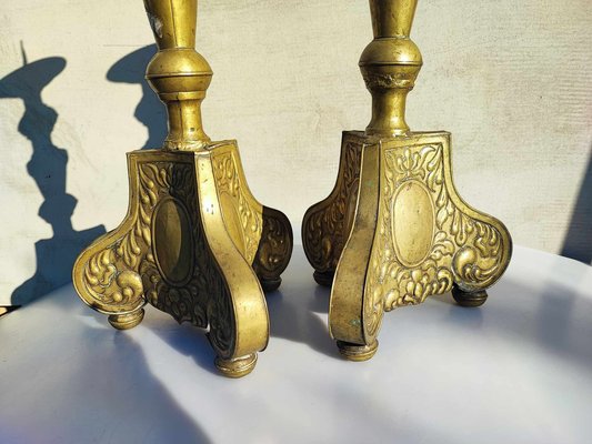 Art Nouveau Brass Candleholders, 1890s, Set of 2-CAQ-2043722