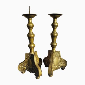 Art Nouveau Brass Candleholders, 1890s, Set of 2-CAQ-2043722