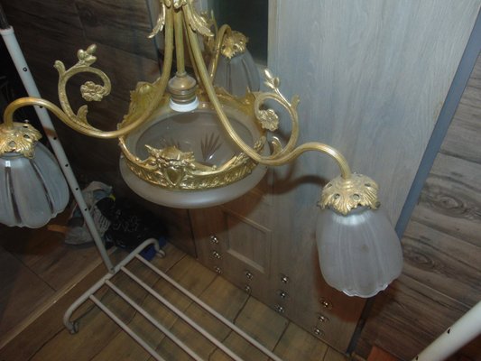 Art Nouveau Brass Chandelier-CAQ-1080181