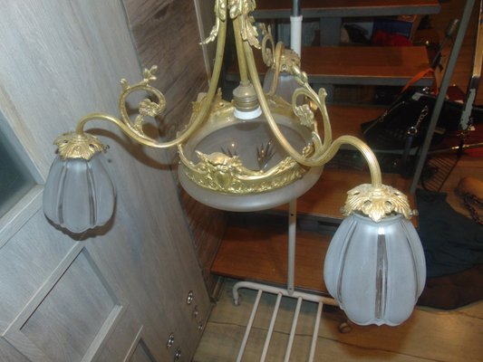 Art Nouveau Brass Chandelier-CAQ-1080181