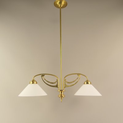 Art Nouveau Brass Chandelier, Vienna, 1910s-KDB-1750514