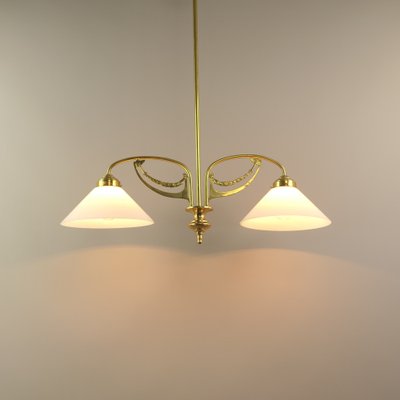 Art Nouveau Brass Chandelier, Vienna, 1910s-KDB-1750514