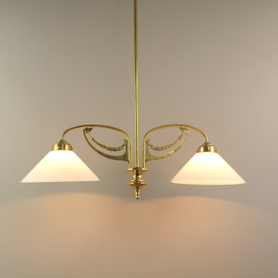 Art Nouveau Brass Chandelier, Vienna, 1910s-KDB-1750514