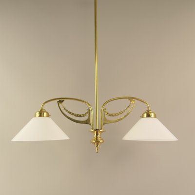 Art Nouveau Brass Chandelier, Vienna, 1910s-KDB-1750514