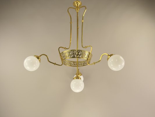 Art Nouveau Brass Chandelier with Four Light Sources from Bavaria, Germany, 1910s-KDB-1821284