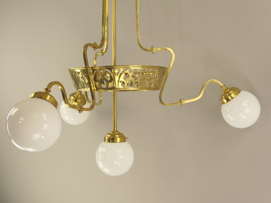 Art Nouveau Brass Chandelier with Four Light Sources from Bavaria, Germany, 1910s-KDB-1821284