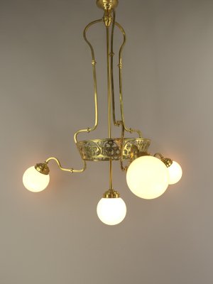 Art Nouveau Brass Chandelier with Four Light Sources from Bavaria, Germany, 1910s-KDB-1821284