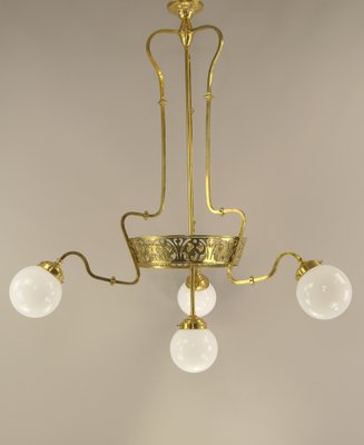 Art Nouveau Brass Chandelier with Four Light Sources from Bavaria, Germany, 1910s-KDB-1821284