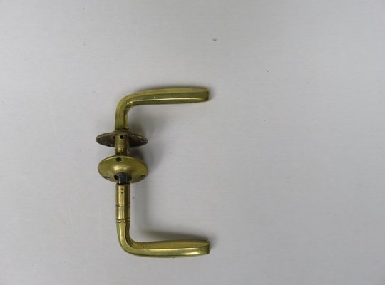 Art Nouveau Brass Door Handles with Rosettes and Keyhole Covers, Set of 5-EY-676852