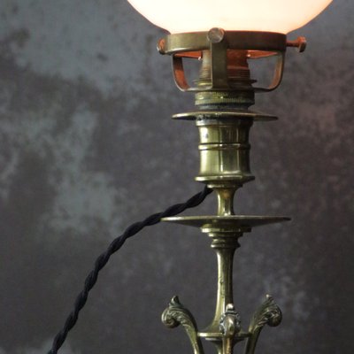 Art Nouveau Brass Opaline Glass Table Desk Lamp, 1920s-BLS-2025981