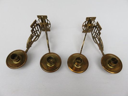 Art Nouveau Brass Piano Candleholders, Set of 2-EY-632715