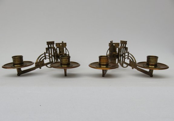 Art Nouveau Brass Piano Candleholders, Set of 2-EY-632715