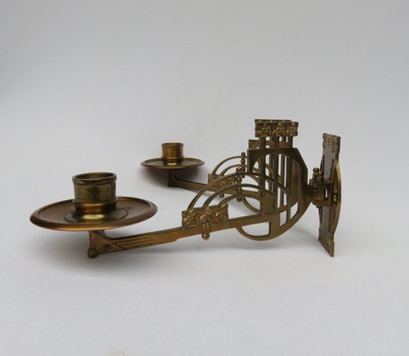 Art Nouveau Brass Piano Candleholders, Set of 2-EY-632715