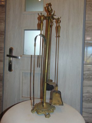 Art Nouveau Brass Stove & Fireplace Set-CAQ-1005577