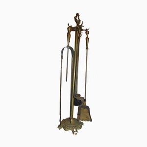 Art Nouveau Brass Stove & Fireplace Set-CAQ-1005577