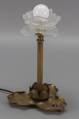 Art Nouveau Brass Table Lamp with Frog, 1930s-KEG-1065538