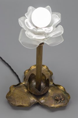 Art Nouveau Brass Table Lamp with Frog, 1930s-KEG-1065538