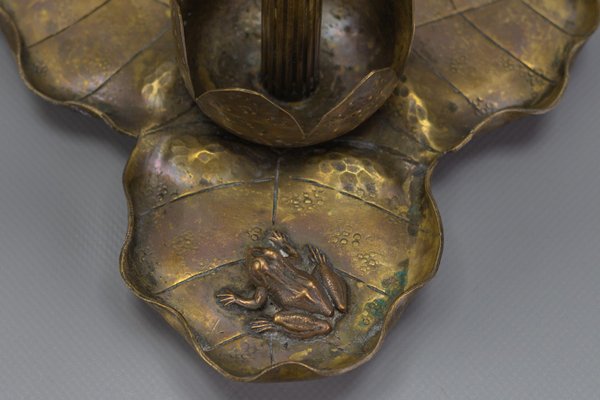 Art Nouveau Brass Table Lamp with Frog, 1930s-KEG-1065538