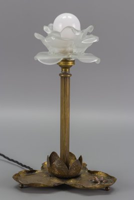 Art Nouveau Brass Table Lamp with Frog, 1930s-KEG-1065538