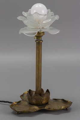 Art Nouveau Brass Table Lamp with Frog, 1930s-KEG-1065538