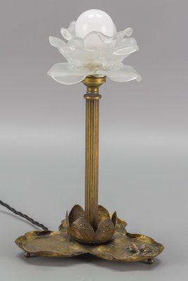 Art Nouveau Brass Table Lamp with Frog, 1930s-KEG-1065538