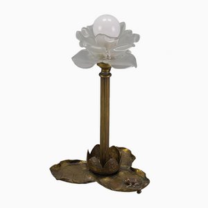 Art Nouveau Brass Table Lamp with Frog, 1930s-KEG-1065538