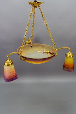 Art Nouveau Bronze and Polychrome Glass Chandelier from Muller Frères Lunéville, 1920s-KEG-1775017