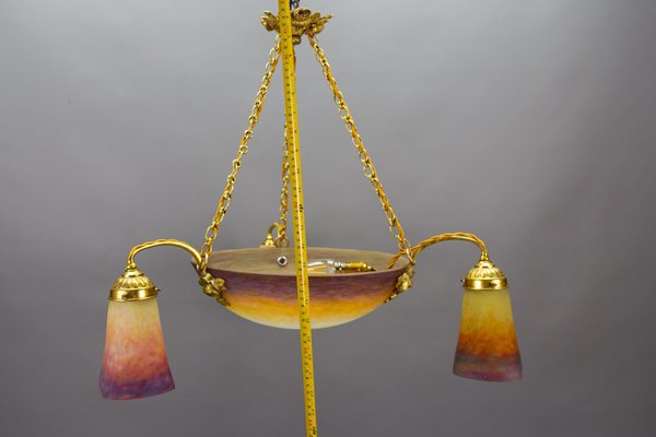 Art Nouveau Bronze and Polychrome Glass Chandelier from Muller Frères Lunéville, 1920s-KEG-1775017