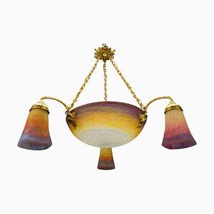 Art Nouveau Bronze and Polychrome Glass Chandelier from Muller Frères Lunéville, 1920s-KEG-1775017