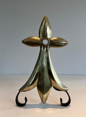 Art Nouveau Bronze Andirons in Lily Flower Morif, 1890s, Set of 2-BA-1516219