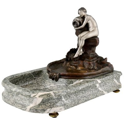 Art Nouveau Bronze Sculptural Tray or Indoor Fountain with Seated Nude Holding a Vase by Suzanne Bizard, France, 1900-KTN-1360404