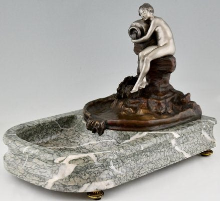 Art Nouveau Bronze Sculptural Tray or Indoor Fountain with Seated Nude Holding a Vase by Suzanne Bizard, France, 1900-KTN-1360404