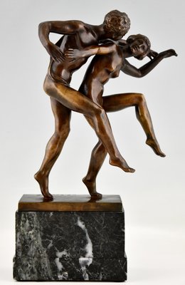 Art Nouveau Bronze Sculpture of Dancing Nude Couple by Charles Samuel, 1900s-KTN-1383314