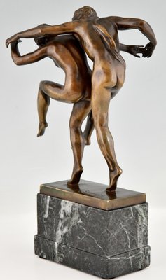 Art Nouveau Bronze Sculpture of Dancing Nude Couple by Charles Samuel, 1900s-KTN-1383314